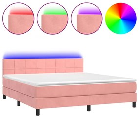 Letto a Molle con Materasso e LED Rosa 160x200 cm in Velluto