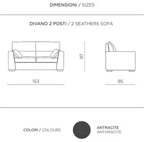 Divano 2 posti imbottito 153 cm LOUNGE in tessuto Antracite