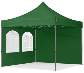 TOOLPORT 3x3m gazebo pieghevole con laterali (finestre), PREMIUM acciaio, verde scuro - (600017)