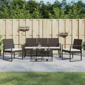 Set da Pranzo da Giardino 5 pz con Cuscini in PP Rattan Marrone