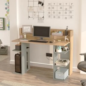 Scrivania Moderna Porta PC 120x58x98 Con Ripiani Laterali Pixel Rovere E Verde