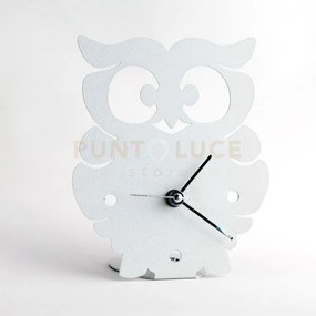 Bomboniera orologio gufetto bianco in ferro 13x16cmh