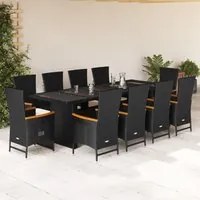 Set da Pranzo da Giardino 11 pz con Cuscini in Polyrattan Nero 3277539