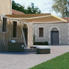 Tenda Da Sole Retrattile Manuale E Led 400x300cm Gialla Bianca /