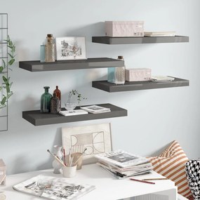 Scaffali A Parete 4 Pz Grigio Lucido 60x23,5x3,8 Cm İn Mdf /