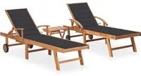 Lettini Prendisole 2 pz con Tavolo e Cuscino Massello di Teak 3073171