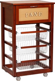 Carrello in legno portapane con cesti portafrutta LANDHELL Ciliegio