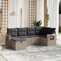 Set Divano da Giardino 6pz con Cuscini Grigio Chiaro Polyrattan 3263798