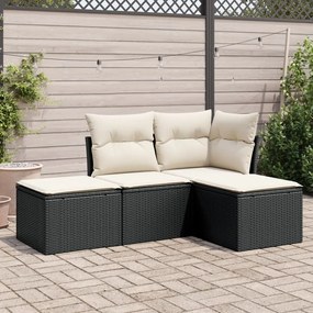 Set divani da giardino 4 pz con cuscini nero in polyrattan