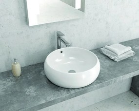 Lavabo da appoggio tondo 44.5cm in ceramica bianca |  Litos-T22 - KAMALU