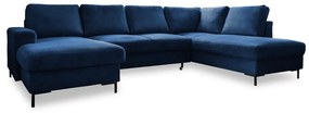 Divano letto angolare in velluto a coste blu scuro (angolo destro) Lofty Lilly - Miuform