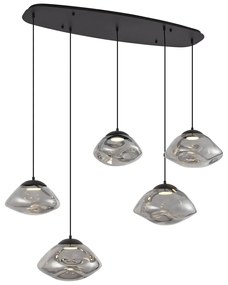 Lampada a sospensione di design nera con vetro fumé 5 luci - Gus