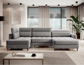 Divano angolare grigio chiaro allungabile/con contenitore (con penisola a sinistra/a U) e rivestimento in velluto Berrto – ELTAP