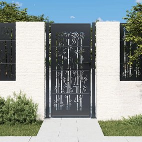 Cancello Giardino Antracite 105x205 Cm İn Acciaio Design Bambù /