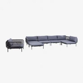 Divano angolare da giardino componibile 5 pezzi con pouf e poltrona - Sklum