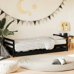 Giroletto Bambini Con Cassetti Nero 80x200cm Massello Di Pino /