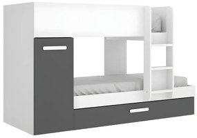 Letto a castello con cassetto letto a scomparsa e contenitori 3 x 90 x 190 cm Antracite e Bianco - ANTHONY