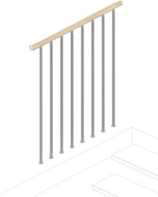 Balaustra in kit IRIS Superiore in acciaio argento, corrimano in legno faggio, L 102 cm fissaggio a pavimento