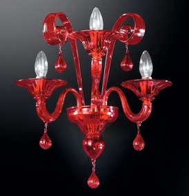 Applique 3 luci in vetro di Murano rosso -911/A3- Vetrilamp
