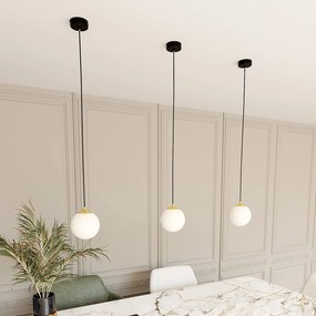 Sospensione Contemporanea Nuada 1 Luce In Acciaio Nero/Oro Sfera Vetro Bianco