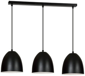 Lampadario 3 Luci Reartù In Acciaio Nero Con Cupole In Nero E Bianco