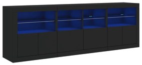 Credenza con luci led nera 202x37x67 cm