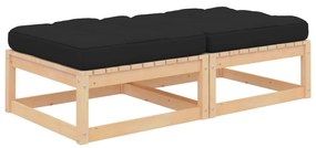 Poggiapiedi Da Giardino Con Cuscini 2 Pz Legno Massello Di Pino /