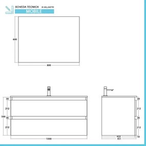 Mobile bagno sospeso 100 cm bianco e rovere con cassetti soft-close Kleo