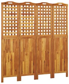 Divisorio a 4 pannelli 162x2x180 cm legno massello di acacia