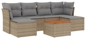 Set divano da giardino 7 pz con cuscini beige misto polyrattan