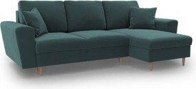 Divano angolare color petrolio allungabile e con contenitore con rivestimento in velluto Kyoto – Cosmopolitan Design