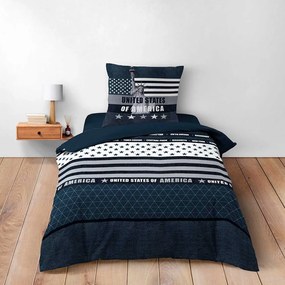 Set copripiumino e federa blu scuro in cotone per letto singolo 140x200 cm States – douceur d'intérieur
