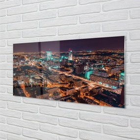 Quadro in vetro Panorama notturno della città di varsavia 100x50 cm