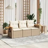 Set Divano da Giardino 3 pz con Cuscini Beige in Polyrattan 3258999