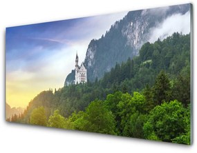Quadro vetro acrilico Castello nel paesaggio della foresta delle montagne 100x50 cm