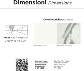 Mobile da bagno sospeso moderno CRIZIA base 120 con lavabo, BIANCO OPACO