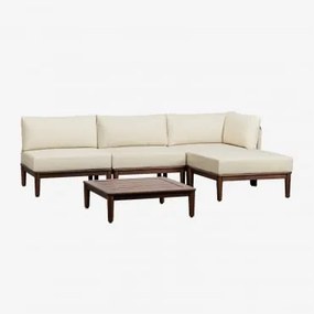 Divano Da Giardino Angolare Modulare In 3 Pezzi Con Tavolino E Puff In Legno Di Acacia Giulia Beige Crema - Sklum