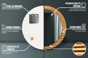 Specchio tondo con decoro Onda di legno fi 90 cm