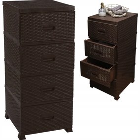 Cassettiera marrone con design in rattan e 4 cassetti