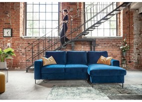 Divano letto angolare in velluto blu navy, angolo destro Lofty Lilly - Miuform