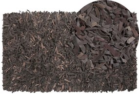 Tappeto shaggy in pelle marrone 80 x 150 cm MUT Beliani