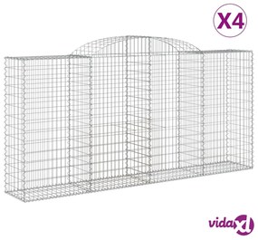 vidaXL Cesti Gabbioni ad Arco 4 pz 300x50x140/160 cm Ferro Zincato