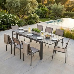 DEXTER - set tavolo in alluminio cm 160/240 x 90 x 75 h con 8 sedie Dexter