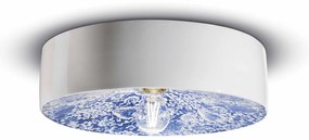 Plafoniera Grande Vintage Decò Pi Ceramica Ming Blu 1 Luce E27