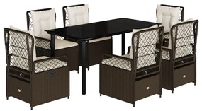 Set da pranzo da giardino 7pz con cuscini in polyrattan marrone
