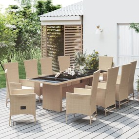 Set da Pranzo da Giardino 11 pz con Cuscini Beige in Polyrattan