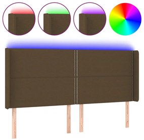 Testiera a led marrone scuro 203x16x118/128 cm in tessuto