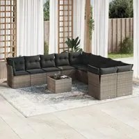 Set Divani da Giardino 11 pz con Cuscini in Polyrattan Grigio 3218250