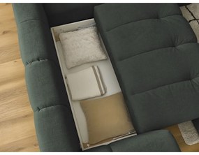 Divano angolare verde allungabile e con contenitore (penisola a destra/a L) con rivestimento in ciniglia Fuji – Bobochic Paris