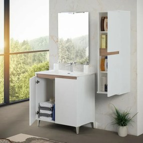Pensile bagno sospeso 112 cm bianco e rovere con ante soft-close Kleo